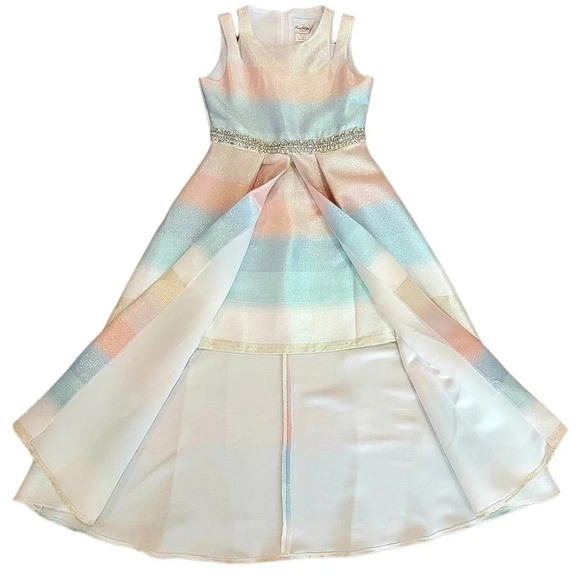 🌈HP-Rare Editions Girls Ombre Metallic Jacquard High Low Dress - Picture 2 of 6